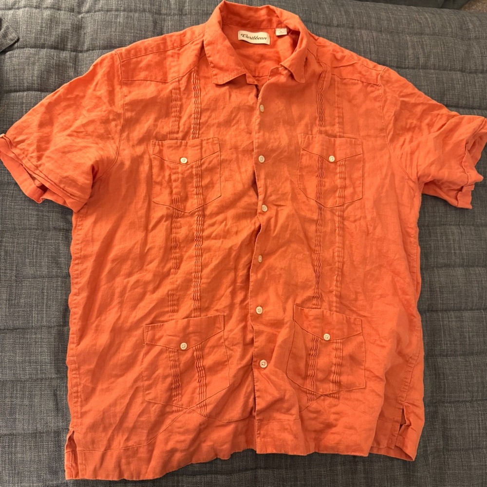 Caribbean Men's Casual Orange Button Down Shirt